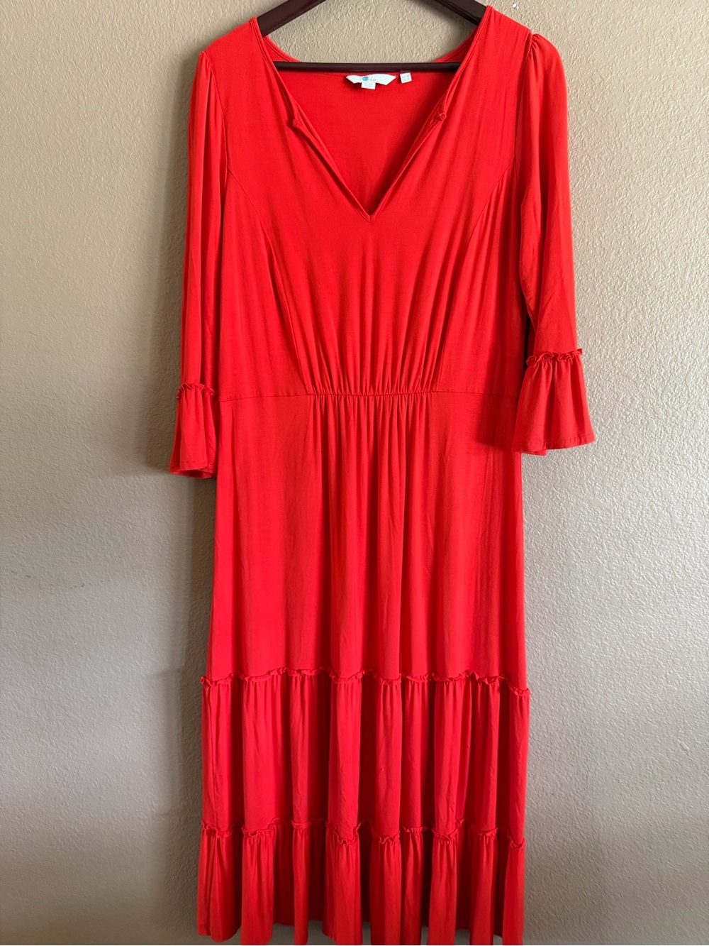 Boden Red V-Neck Tiered Maxi Dress Size US 10